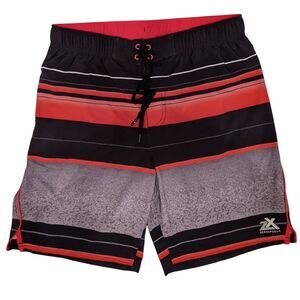 ZeroXposur Men's Black, Red, and Gray Board Swim Shorts Large